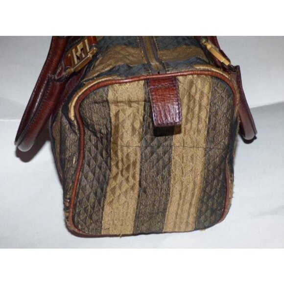 Fendi Pequin Brown Canvas and Leather Satchel Top Handle Key Quilted - Picture 4 of 12